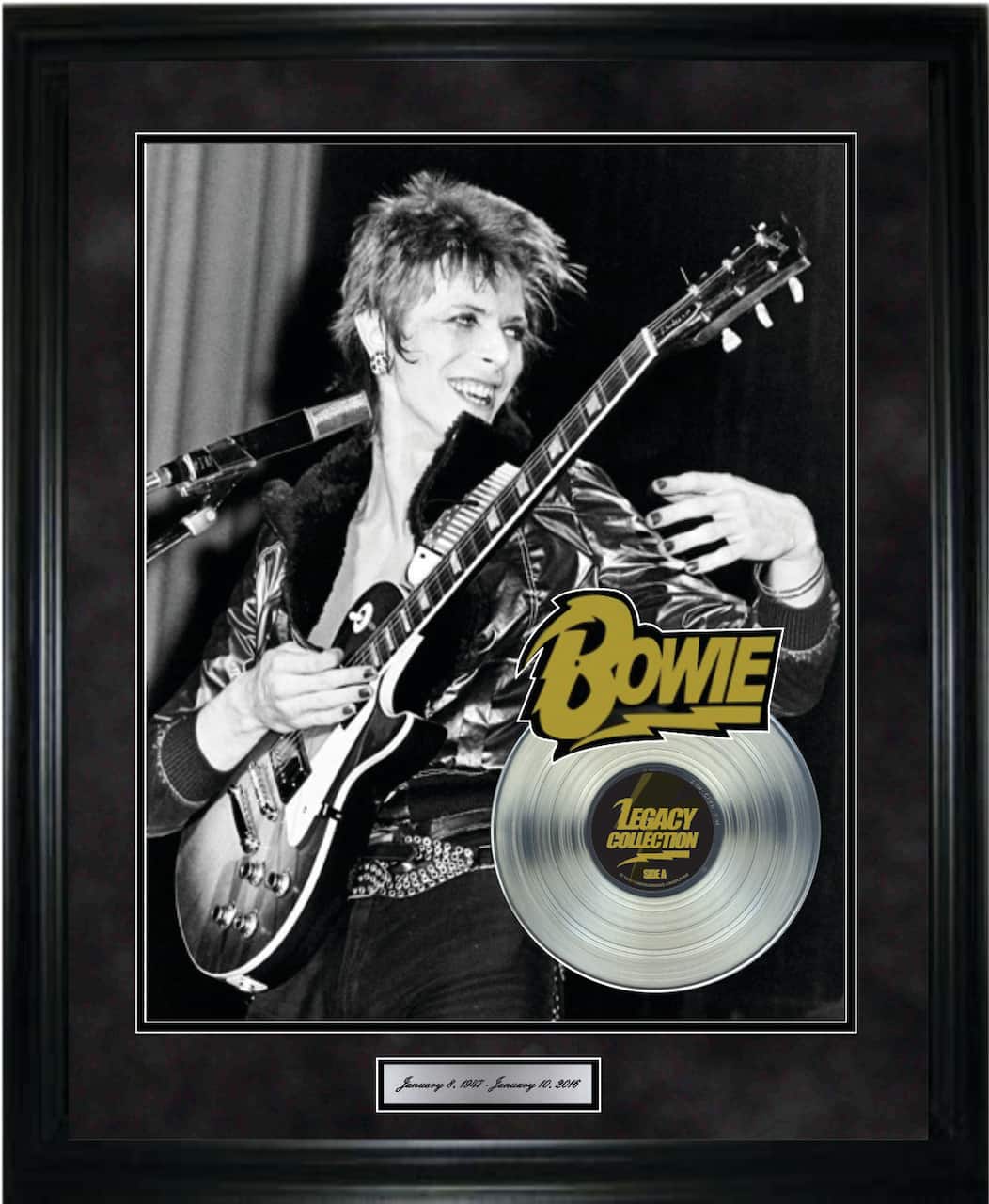 David Bowie Playing Guitar Framed With Platinum LP 32.5" x 36.5"